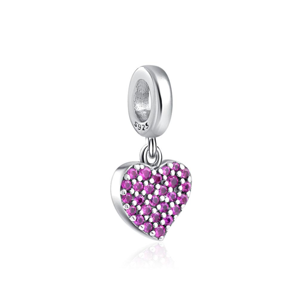 New 925 Silver Pink Heart Envelope Pendant Bead Charm Bracelet Necklace Jewelry Accessories for Women Girls