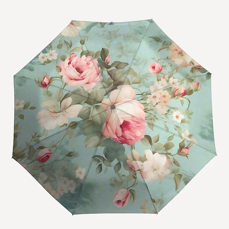 

1PC Floral Pattern Umbrella-8-Rib Reinforced, Automatic Open, Lightweight & Durable, Fashion Accessory for Outdoor, Beach L0330