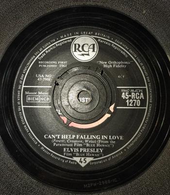 7inch Record ELVIS PRESLEY THE JORDANAIRES  Cant Help Falling In Love  Rocka 45RCA1270 RCA 1962 UK Rock Used
