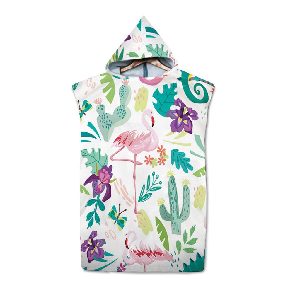 Tropisches Flamingo Kapuzen Strandtuch Umkleidetuch, Bademantel, Sporttuch für Erwachsene Kinder Schwimmen, Strand, Surfen, Tauchen, Baden