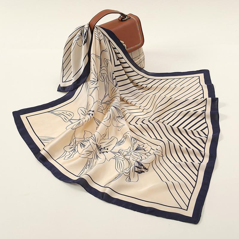 Mode Geometrische Streifen 70 Quadratischer Schal Satin Seidenschal Muslimischer Hijab Frau Luxus Hohe Qualität Stirnband Femme Seidenschal