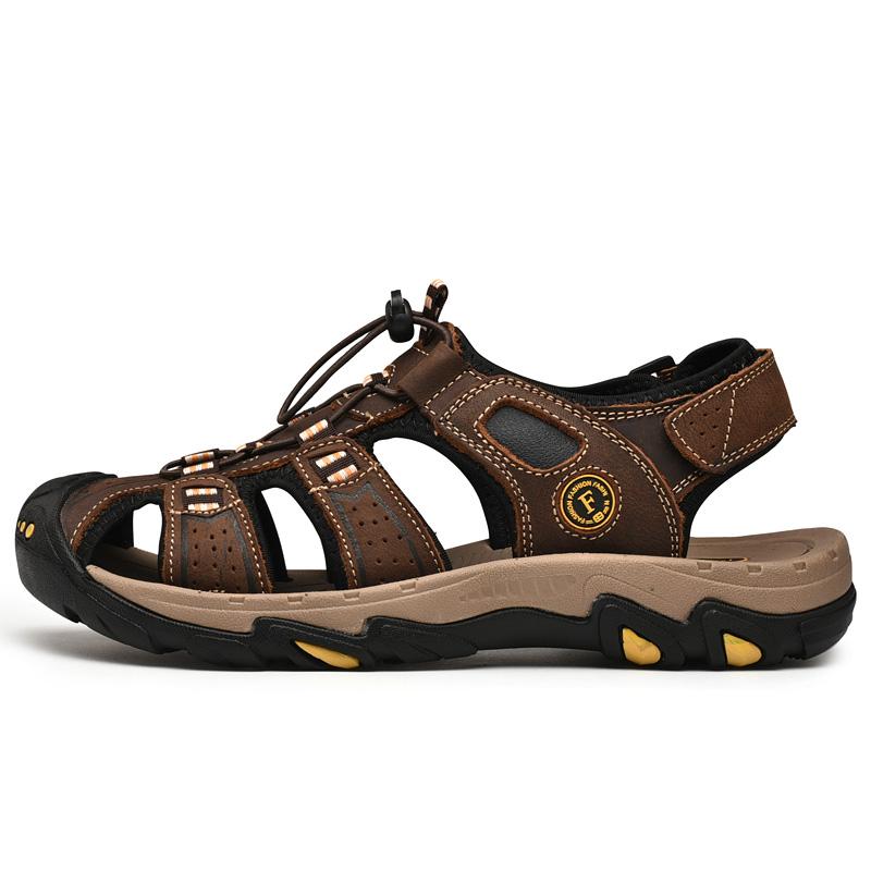 

Летняя мужская обувь, сандалии из натуральной кожи для мужчин, повседневные тапочки для походов, дышащие, модные, 2022, новейшие сандалии 44