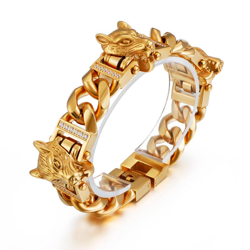 European And American Jewelry Titanium Steel Wolf Head Bracelet Punk Bracelet Casting Bicycle Wolf Bracelet