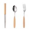Portable Kids' Wooden Handle Stainless Steel Cutlery Set (4-Pack)