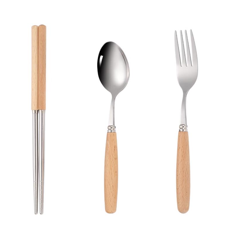 Portable Kids' Wooden Handle Stainless Steel Cutlery Set (4-Pack)