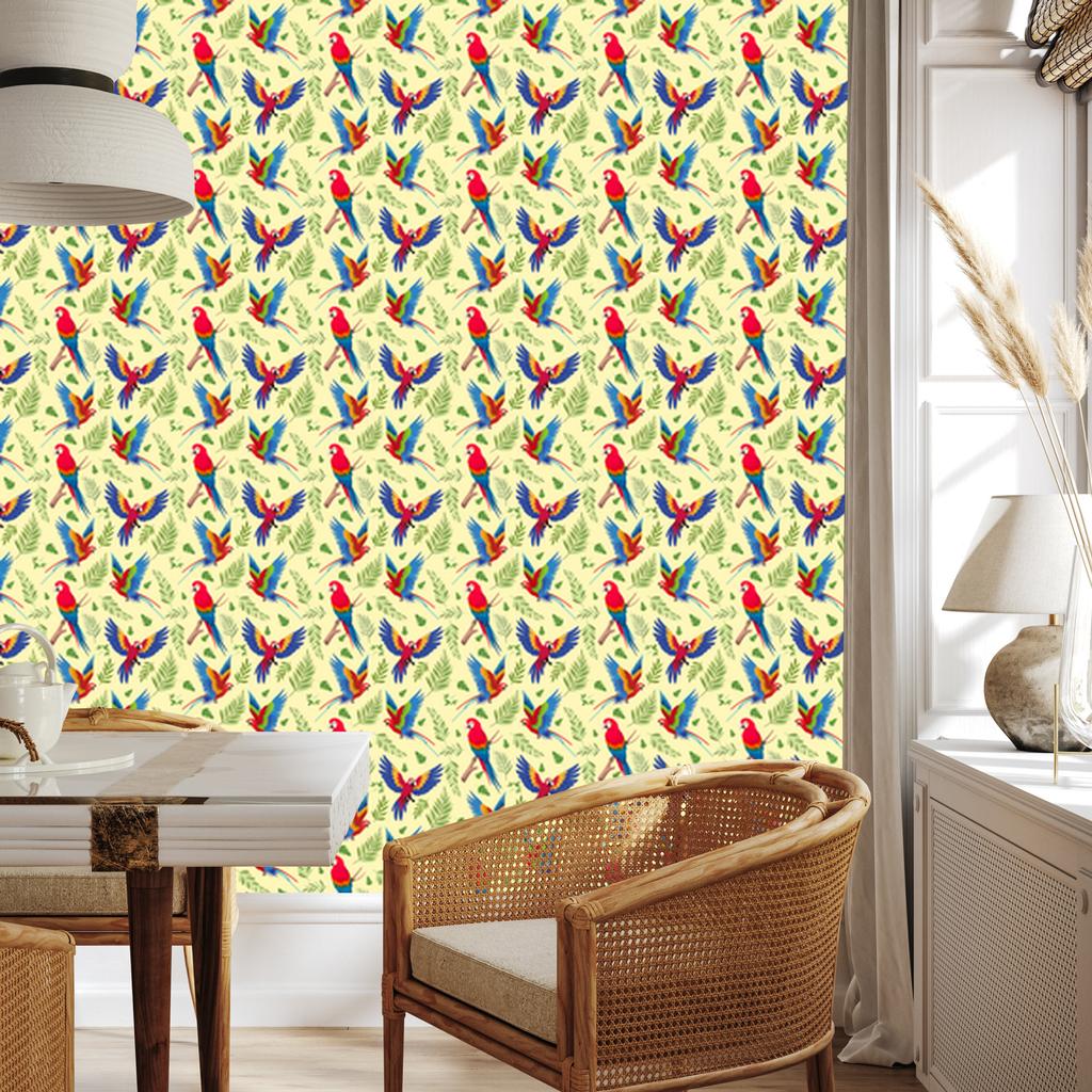 Cream and beige Parrots wallpaper for living room and bedroom 50x1000
