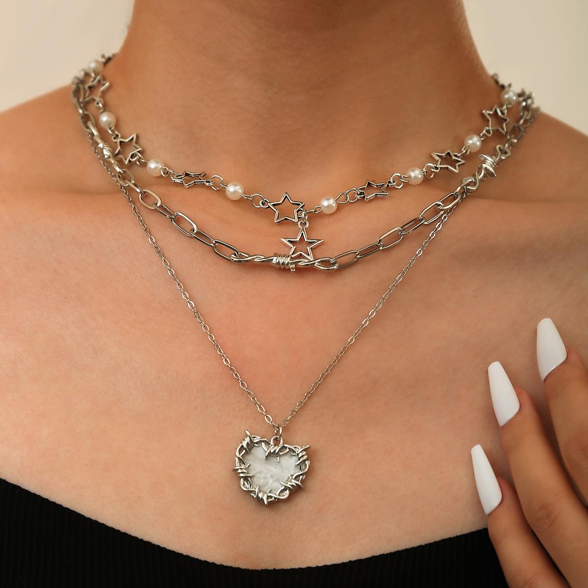 Hot-selling love styling punk YK style necklace set, multi-layered long necklace