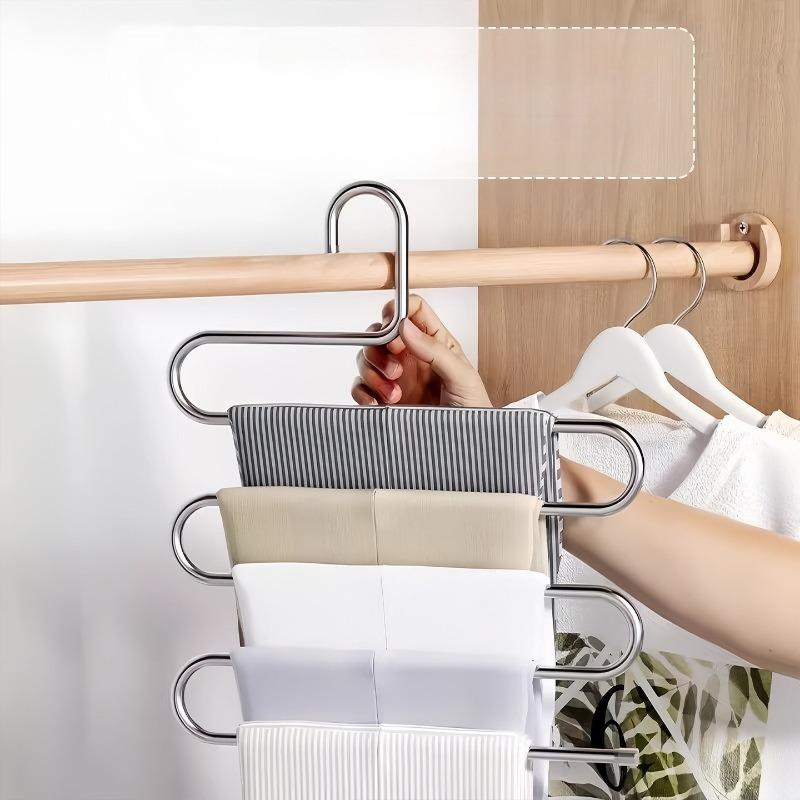 Home Forged Iron Pants Rack, Specialized Hanger for Hanging Pants, Multi-layer Multifunctional Wardrobe with Built-in Storage Space