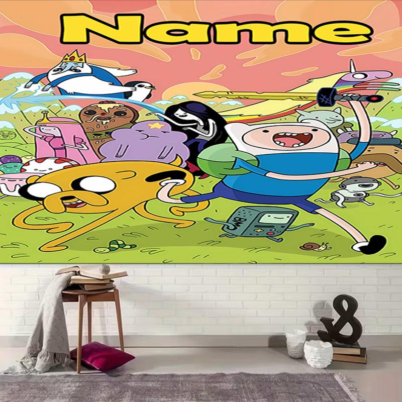 Personalized Adventure Time Background Tapestry,Custom Name Birthday Party,Multifunctional Wall Decoration for Home Decor,Various Occasions
