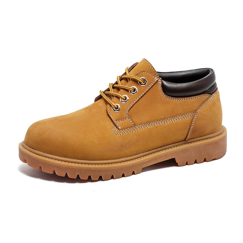 Men's Retro Yellow Leather Low-Top Martin Motorcycle Boots with Oxford Outsole