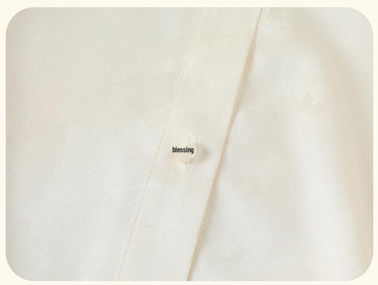 Women's Jacquard High Collar Satin Shirt, Chinese Style Long Sleeve Temperament Top for Spring.