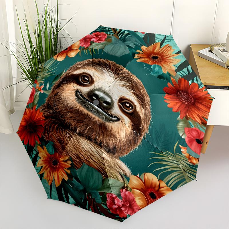 Sloth Floral Theme 8 Bone Hand Automatic Folding Umbrella, Compact and Portable Design, A Perfect Gift for Birthday, Christmas or Business U