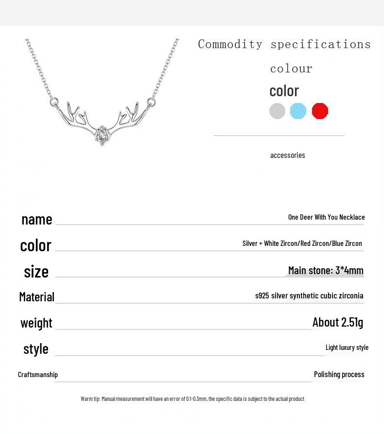 Christmas Reindeer Pendant Necklace, Versatile Antler Design, S925 Silver Fashion Clavicle Chain