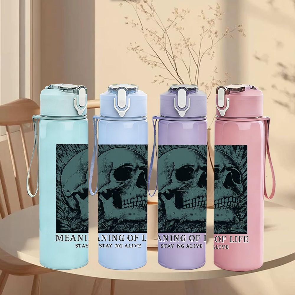 1PC Skull Meaning Of Life Print 750ml Color Plastic Sports Water Bottle Leakproof Flip Straw Lid Suitable for Sports Office Home Use