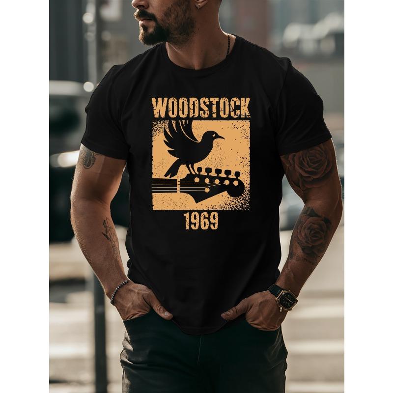Koszulki Męskie Letnie Krótki Rękaw Woodstock 1969, Modne I Trendy Z Nadrukiem, Wiosna I Lato Okrągły Dekolt Casualowe Uniwersalne Top