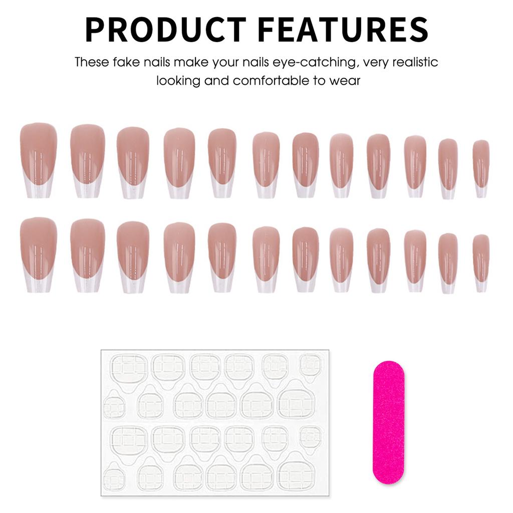 French White Tip Press on Nails Medium Natural Unbreakable Nail Simple Wear for Stage Performance Wear