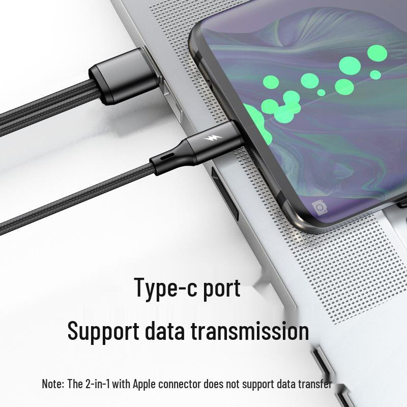 6A Dual Fast Charging Cable for Android, Type-C, and Apple - Two-in-One Car Charger Cable.