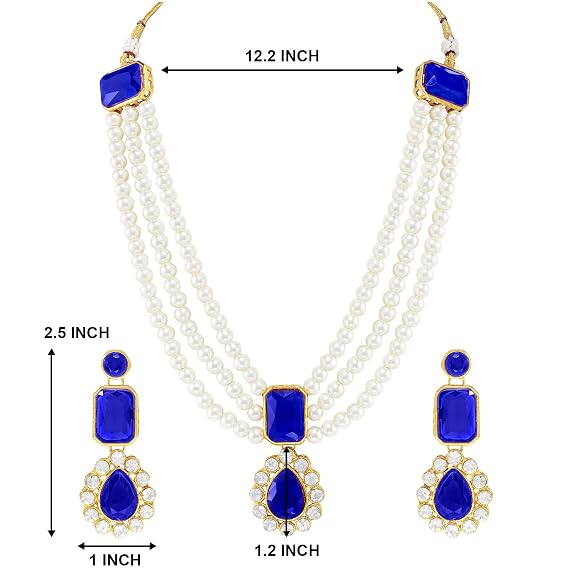 Gold Plated Kundan Long Necklace Earring Indian Traditional Jewellery Set for Women & Girls