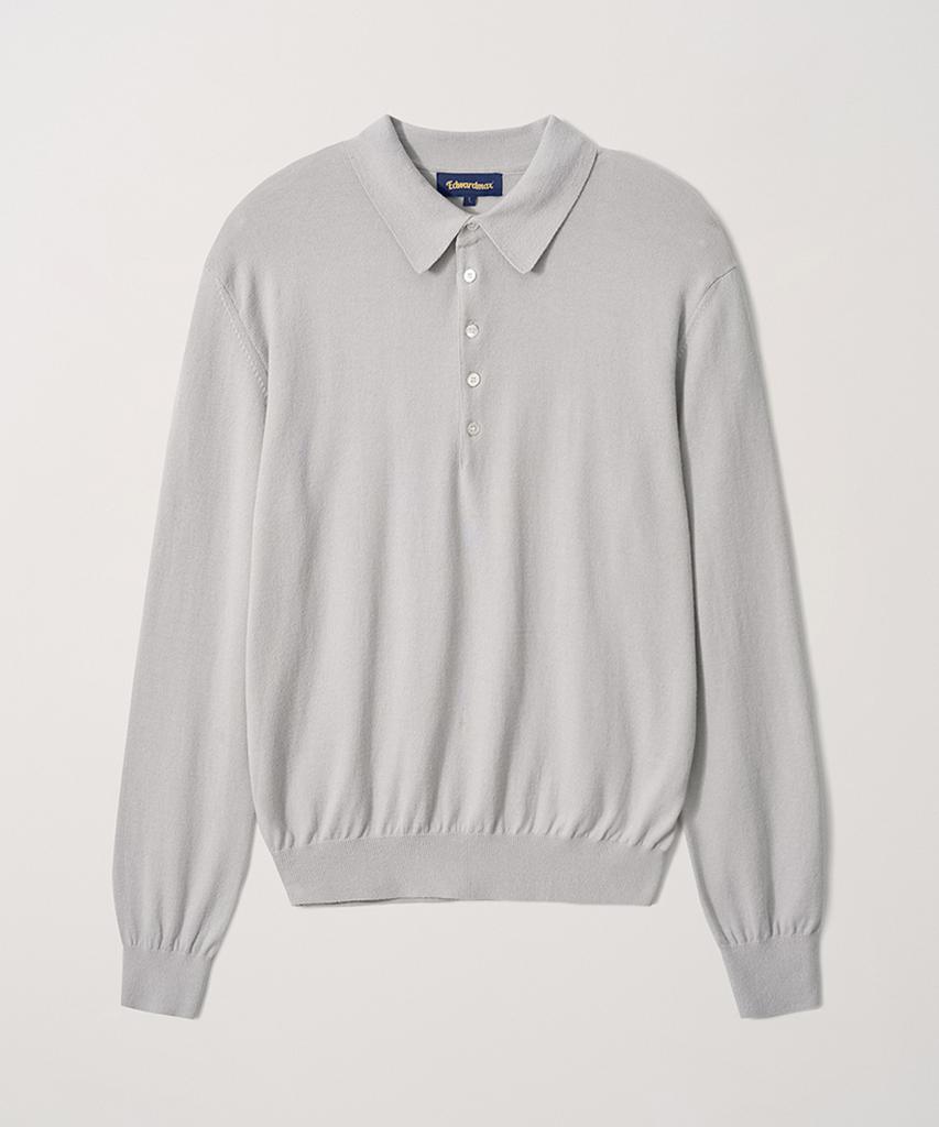 EDWARDMAX 5-Button Cotton Collar Summer Long Sleeve Knit (Gray)