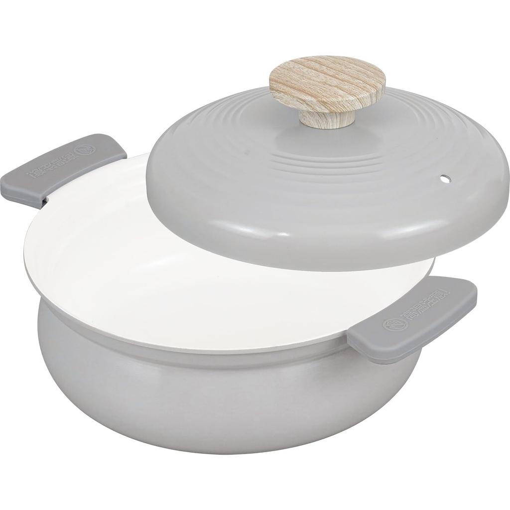 Wahei freiz Small Tabletop Pot for Light Lightweight 1-2 People, 18cm, Gray, Induction/Gas Compatible, Double-Handled Pot, Ceramic, RB-3651