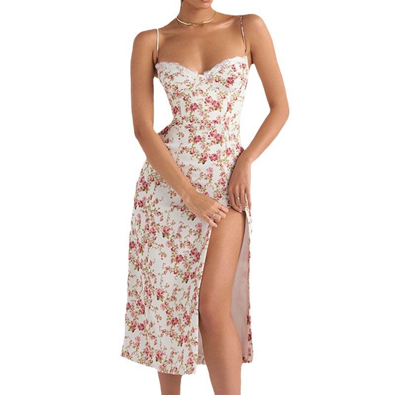 Women's clothing summer European and American style explosive products new small floral split suspender dress