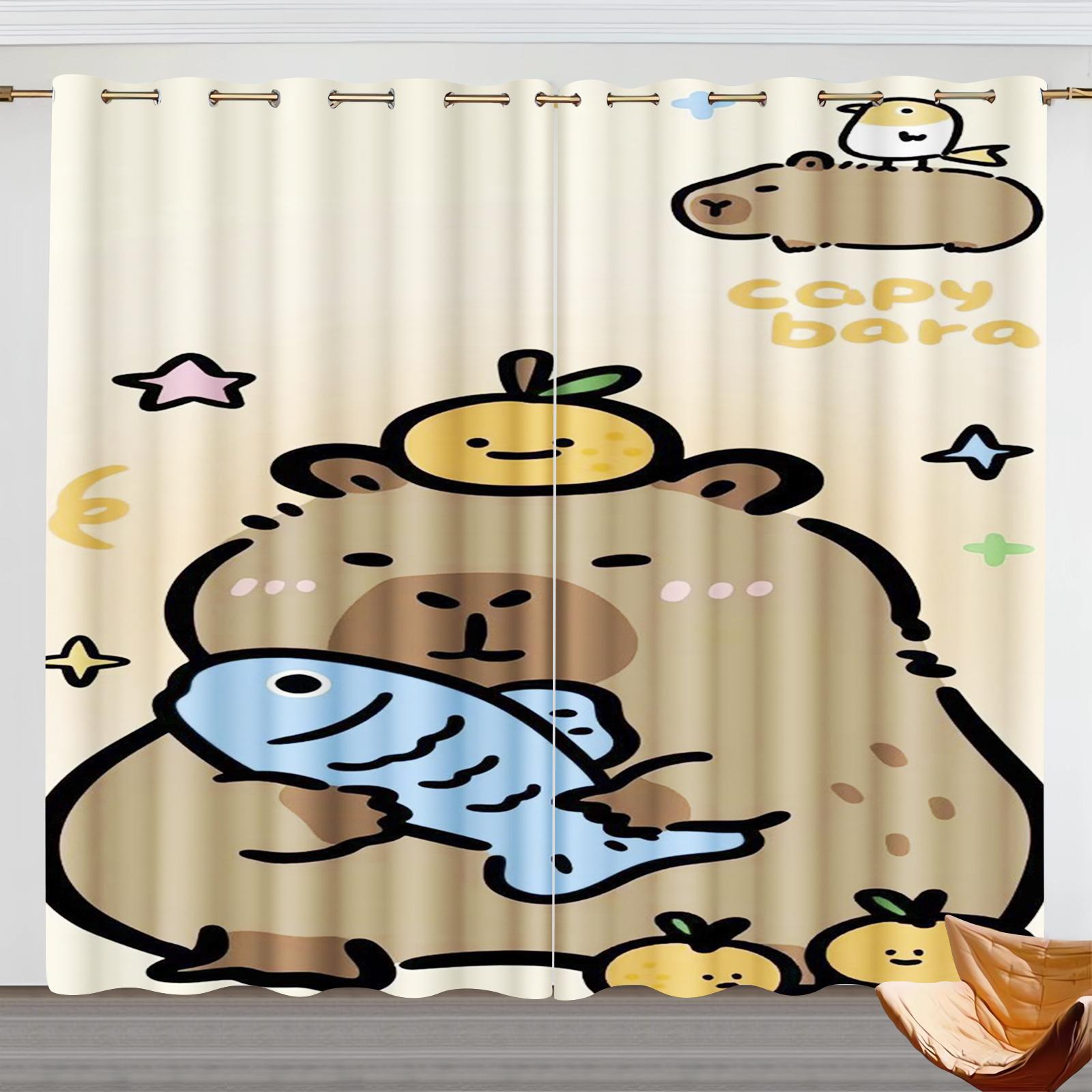 

Capybara Cartoon Curtain for Kids Bedroom Polyester Shade Animation Cartoon Room Decorations Multiple Sizes 150x166cm&Grommet Top