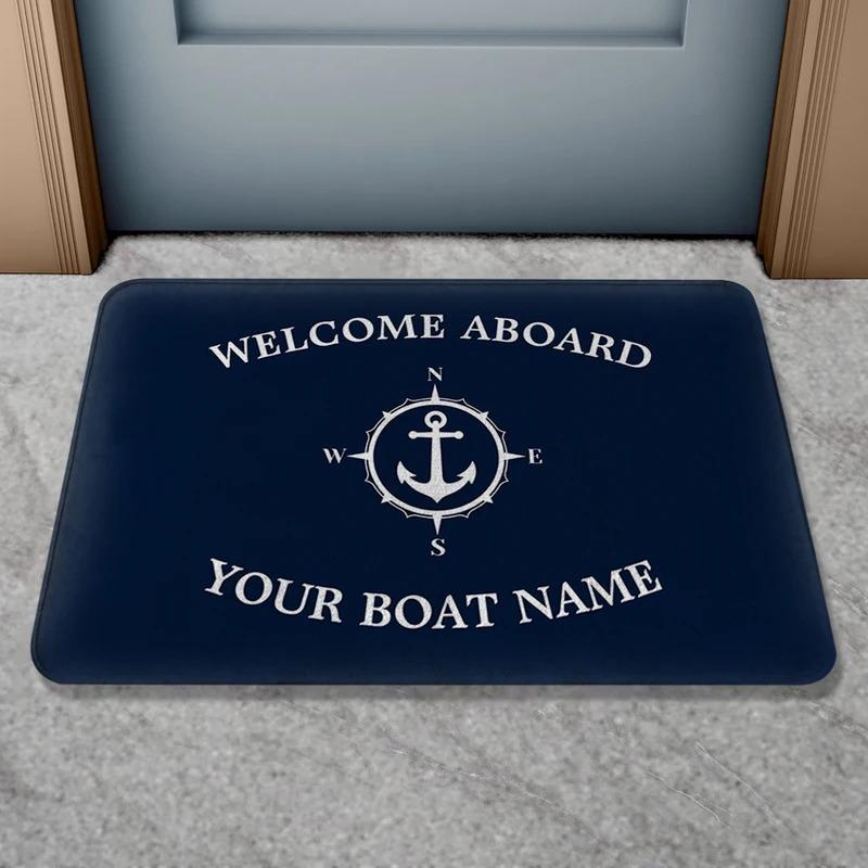 VIKAMA Personalized Boat Name Welcome Mat, Non-Slip Bathroom And Door Mat, Ideal For Nautical-Themed Home Decor, Unique Gift