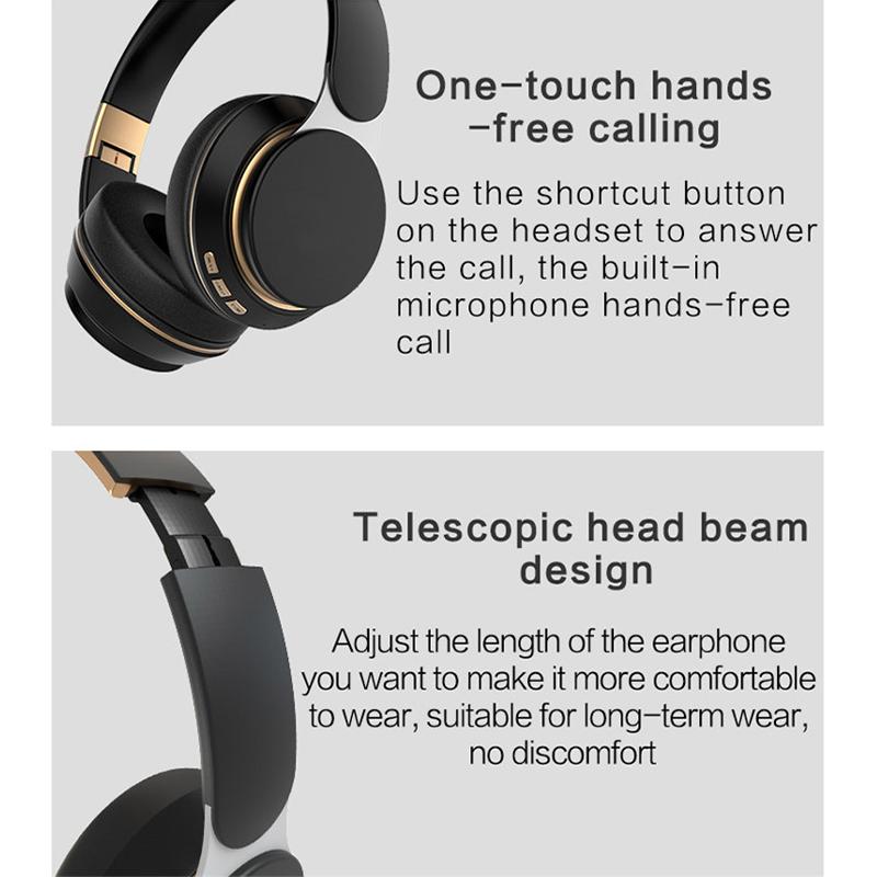 Wireless Headphones Foldable Adjustable HIFI Stereo Bluetooth+TF Play+3.5mm AUX 3 Modes Heavy Bass Headsets Game Music Earphone