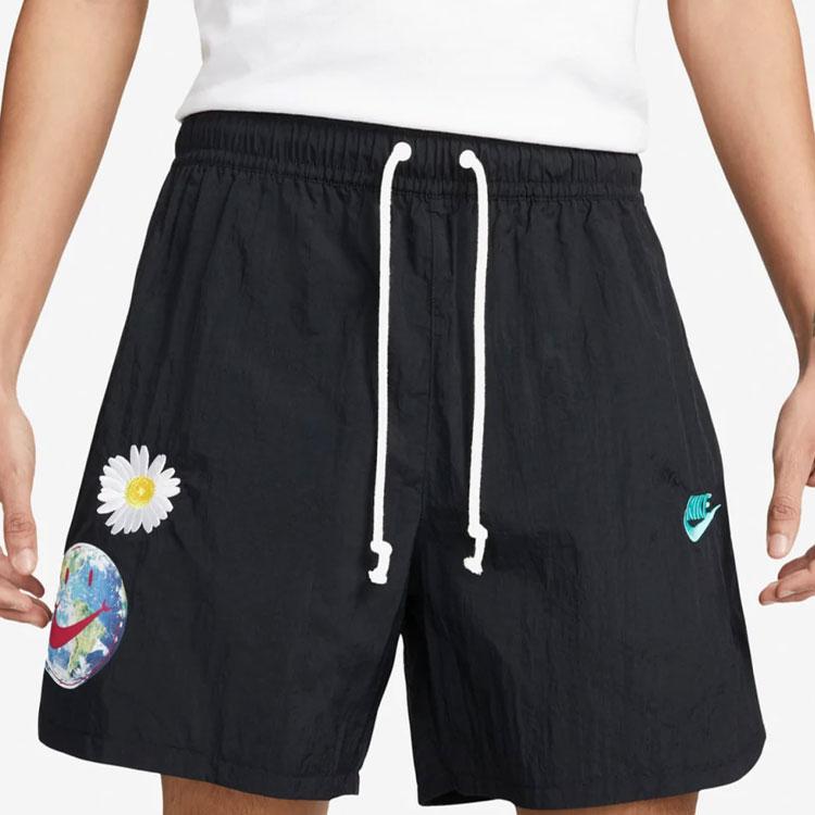 Nike Floral Logo High-Waisted Printed Drawstring Loose Casual Shorts Men Bottoms Black DM5057-010