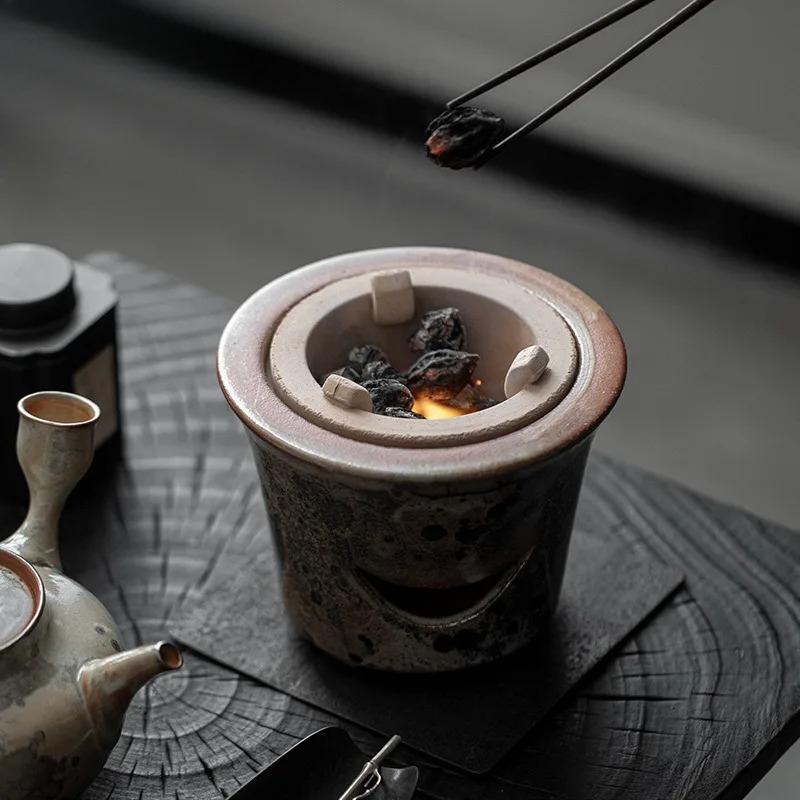 Ink Wood-fired Porcelain Tea Warmer Holder Candle Heater Stove Kettle Stand Boiling Water Carbon Furnace Teaware Accessories