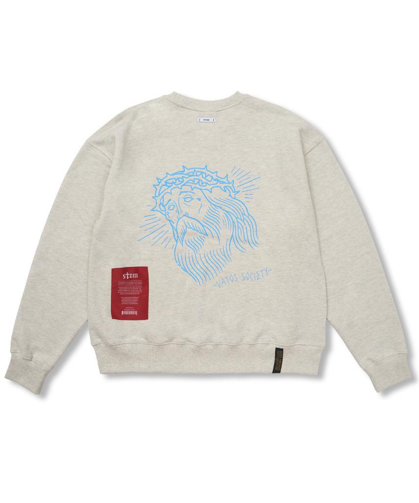 STIGMA Jesus Oversized Crewneck Oatmeal Melange
