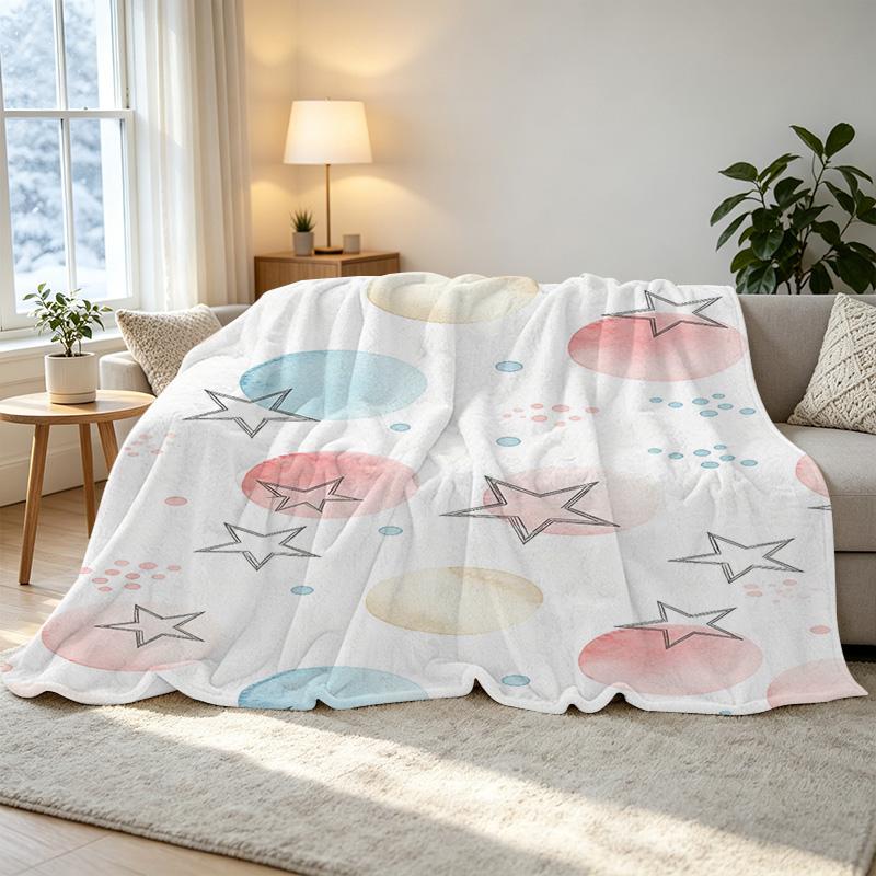 Lightweight Warm Flannel Blanket, Soft Star Pattern Cozy Throw for Bedroom, Living Room, Windowsill, Ideal Christmas & Halloween Home Decor Gift