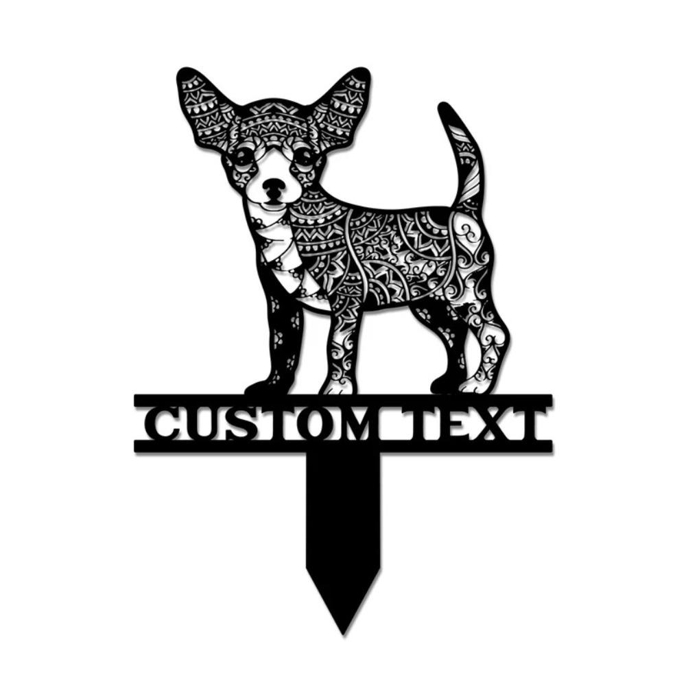 

Plug-In Metal Chihuahua Garden Stake Cute Dog Address Sign Stakes Garden Welcome Placard Lawn чорний