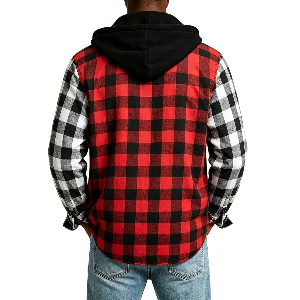 Herren Flanell Karo Kapuzenhemd Jacke Lässig Knopfleiste Überhemd