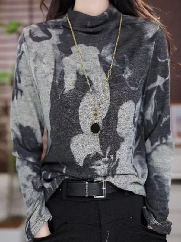 Korean Style Velvet Print Long Sleeve Tummy-Concealing Sweater - Fashionable, Age-Reducing, and Warm Mother's Outfit