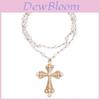 Geometric Cross Necklace With Artificial Pearl Accents For Women Summer Fashion Style