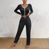 Damen Hauskleidung Pyjama Langarmhose Locker und Bequem Sexy Spitze Zweiteiliges Set
