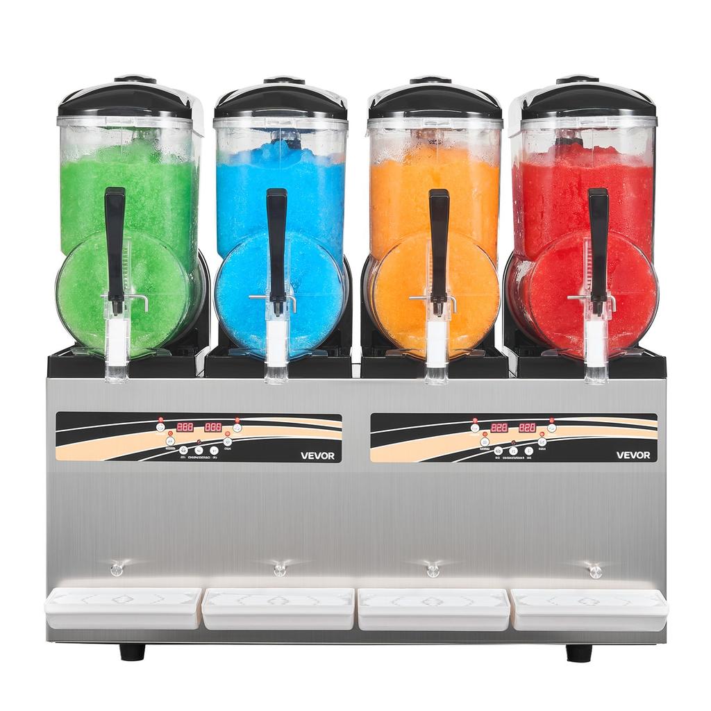 VEVOR Slushie Machine, 12L/3.17Gal X 4 Tank Commercial Slushy Maker, Frozen Drink Maker with Self-Cleaning