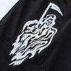 EES-10 Heren Mesh Atletische Korte Broek, Zwart Grim Reaper Print Ademend Zomer Straat Strand Boardshort