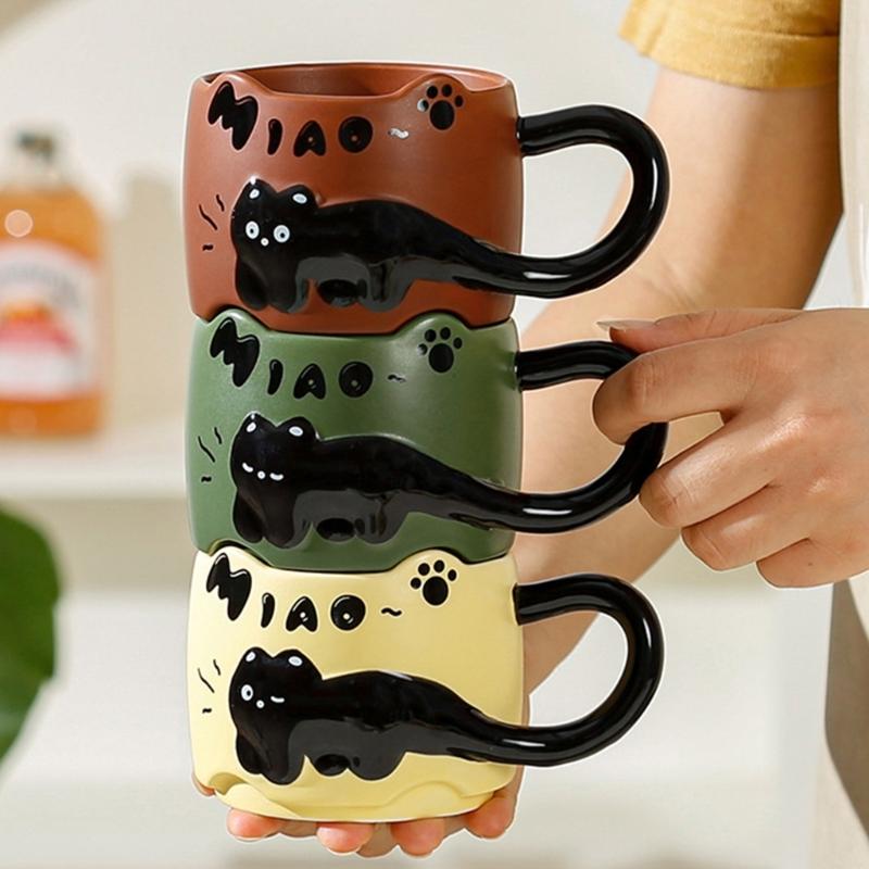 Black Cats Ceramic Mugs Heat Resistant to 1000C for Microwave Oven Use with Insulated Handle and Dishwasher Safe