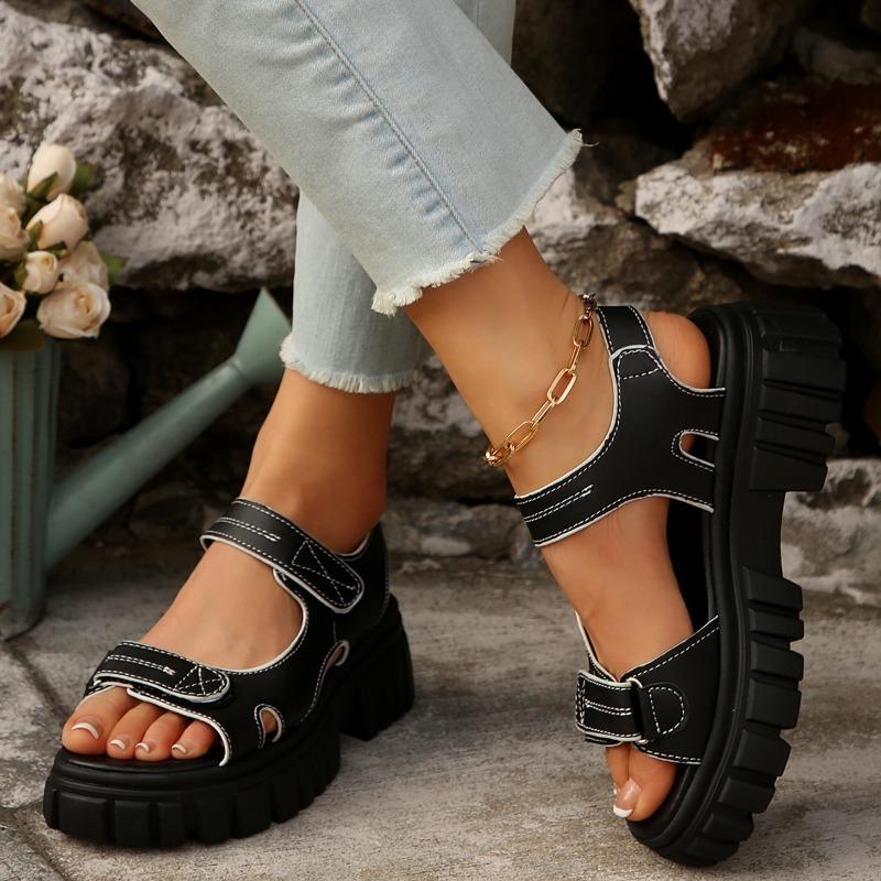 Women’s Hook-and-Loop Platform Round-Toe Slide Sandals