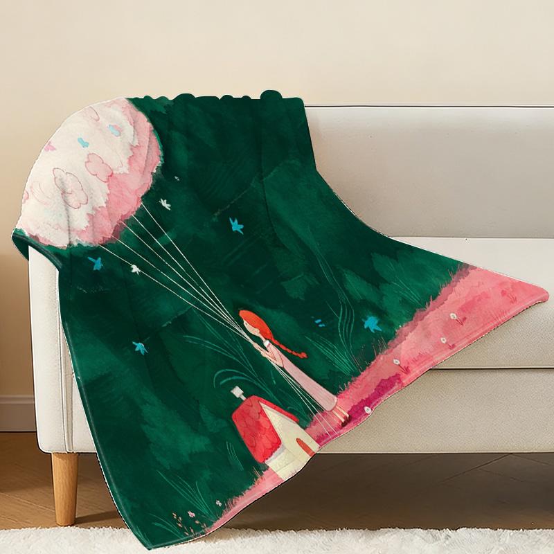 Soft Flannel Blanket, Bordered Original Illustration Series – Cozy Fleece for Home Relax, Sofa Napping, Halloween & Christmas Use