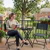 3 Pieces Outdoor Bistro Set, Glass Top Outdoor Table and 2 Folding Chairs with Protecting Feet, Black