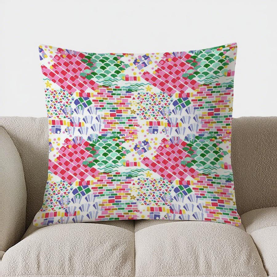 Colorful Geometric Patchwork Pattern Doublesided Printed Pillow Cover Short Plush Suitable Living Room Sofa Throw Cushion Cover