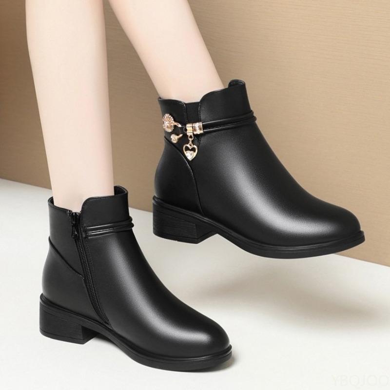 Fashion New Women's Cotton Shoes for Autumn Winter Thick Heel Anti Slip Simple Comfortable Warm   Mid Heeled Women's Single Boots