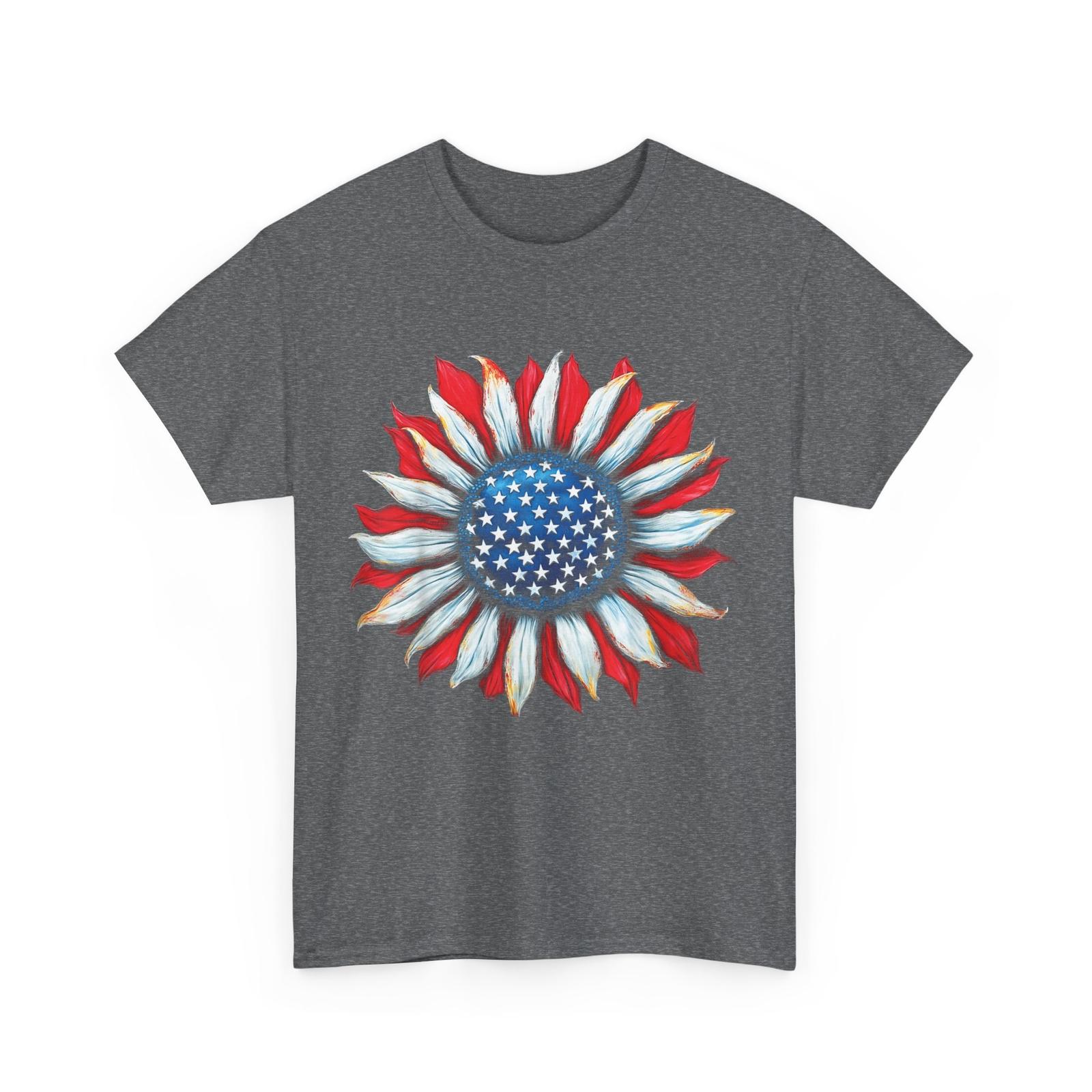 Fourth of July Sunflower American Flag Men Patriotic T-Shirt S