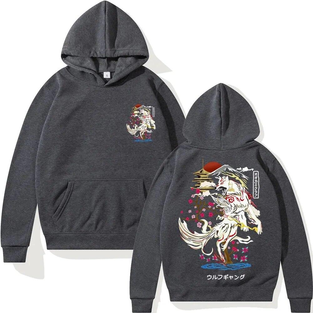 Sudadera con capucha de Anime japonés Unisex ropa de calle con estampado de lobo de dibujos animados Harajuku Unisexga gran tam