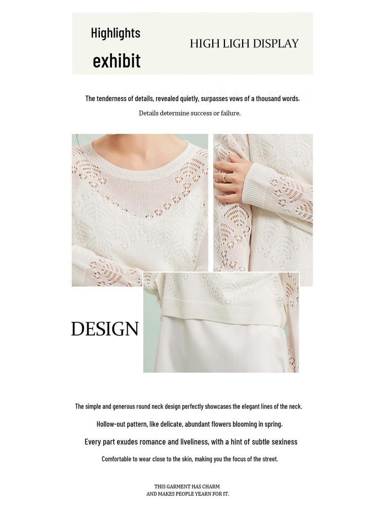 Golden Chrysanthemum Women's Silk Blend Cutout Knit Top