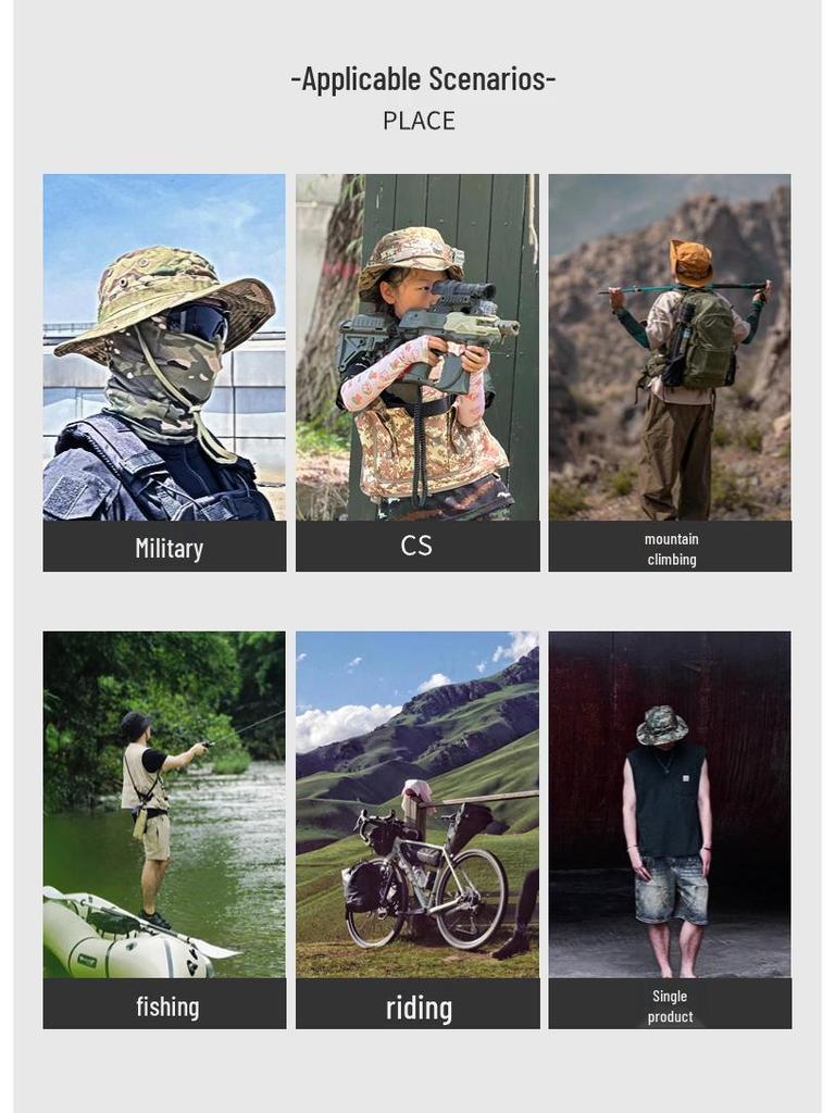 Větruodolná maskáčová sada čepice: Kulatá rybářská čepice s okrajem pro cestování v přírodě a horolezectví