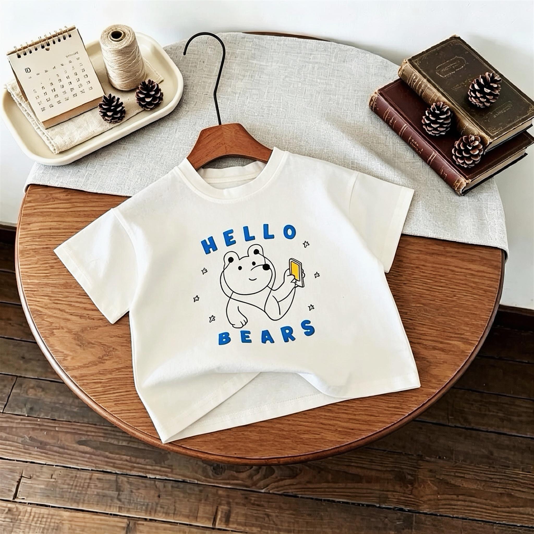 Summer Clothes Children Tshirts Printed Cartoon Bear Fashion Short Sleeve Tees Kids Girl Boy Clothing Simple Casual Tshirts 160